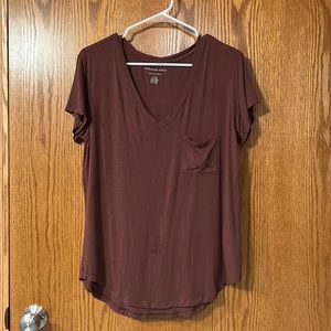 American eagle brown V-neck short sleeve top
